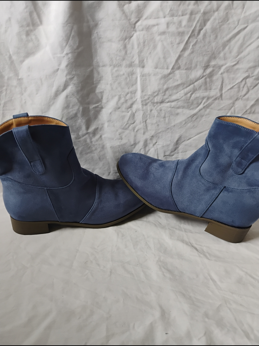 Women’s Blue Suede Ankle Boots Size 42 | Western Chelsea Style Low Heel